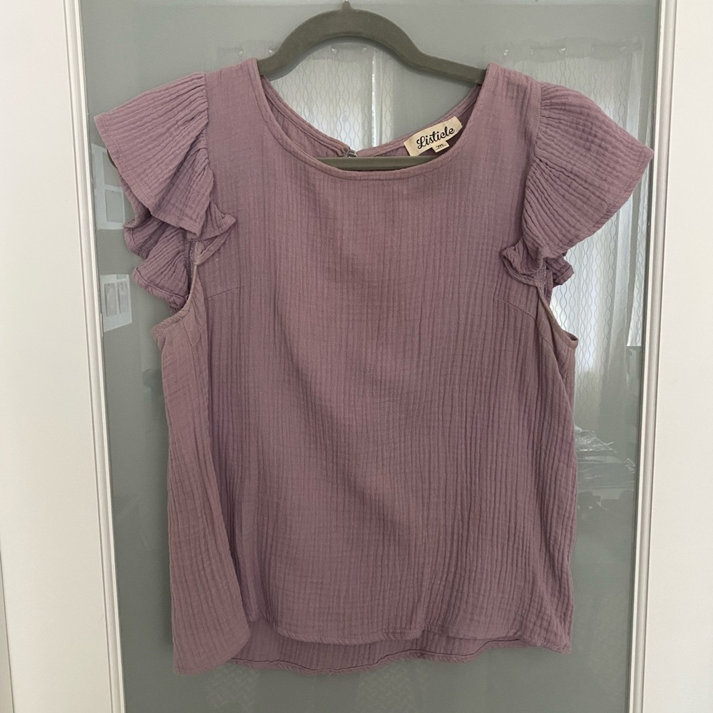 Listicle Brand Lilac Cotton Ruffle Sleeve Top